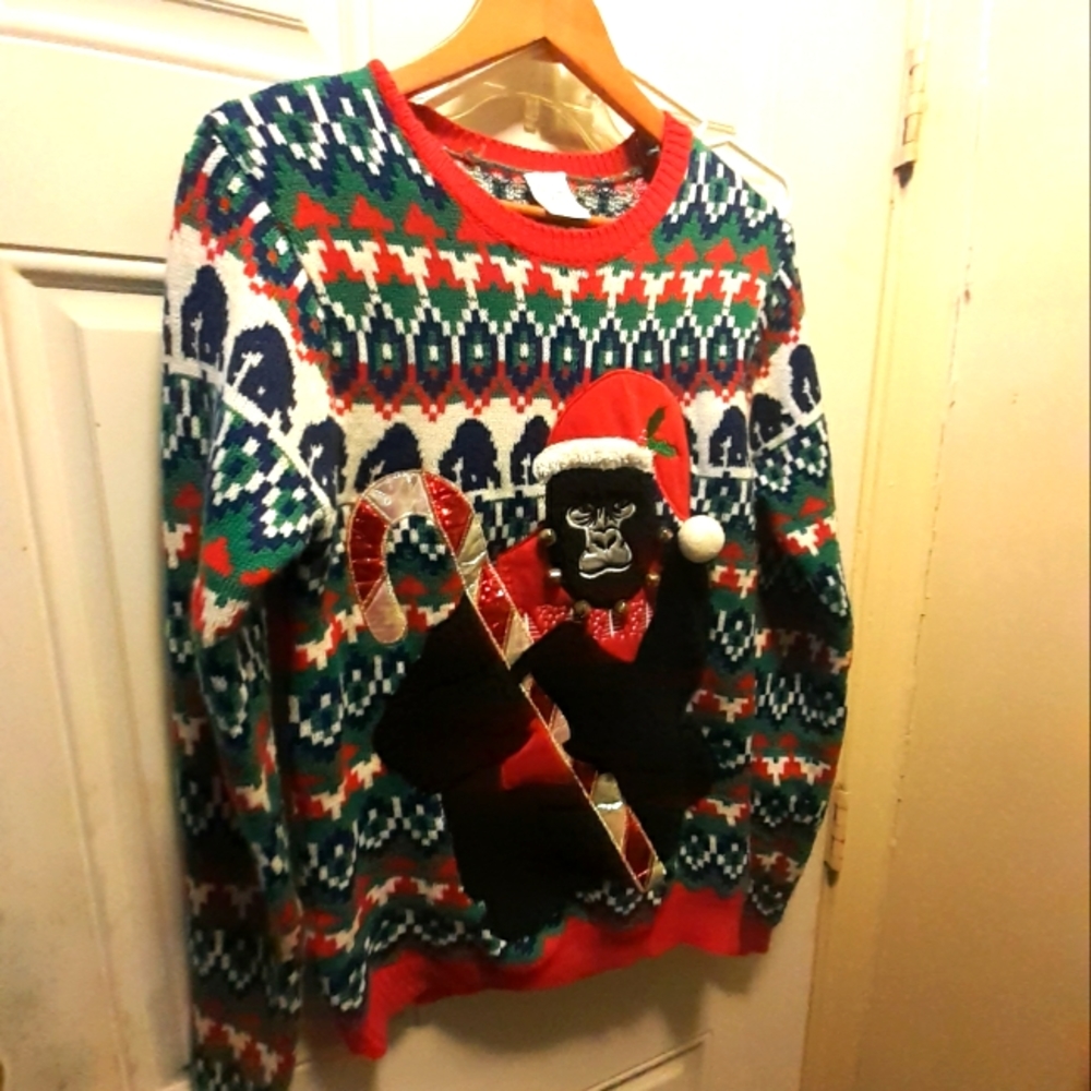 Holiday Christmas sweater emblazoned gorilla XL